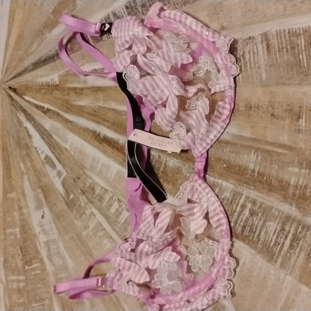 Pink Lace Bra with Floral Design